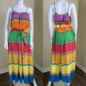 Current Air Women's Size XS Rainbow Pleated Cami Slip Maxi Dress Resort Coastal